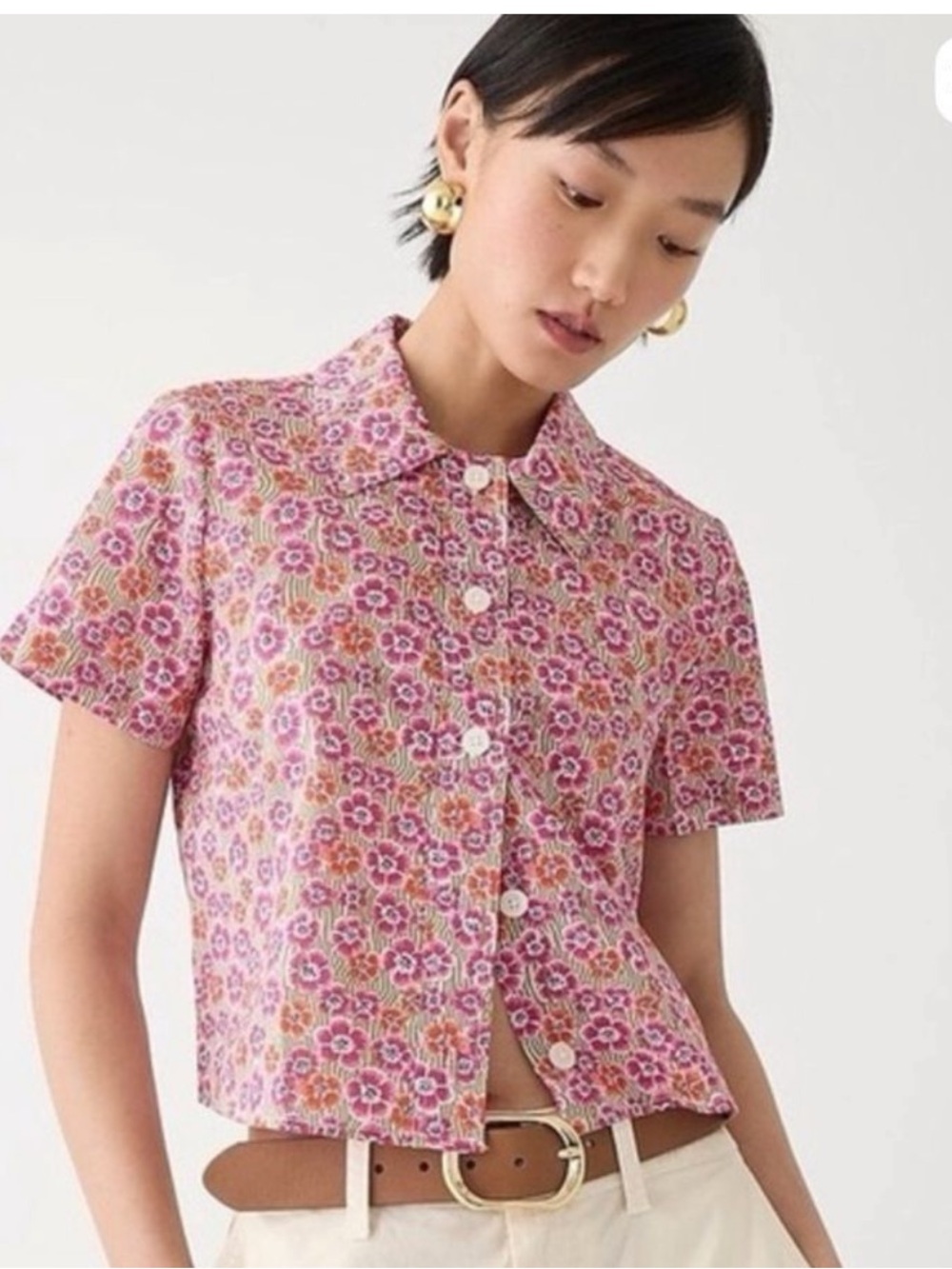 J. Crew Liberty Fabric Cropped Gamine Shirt Ellie Floral Pink size 6